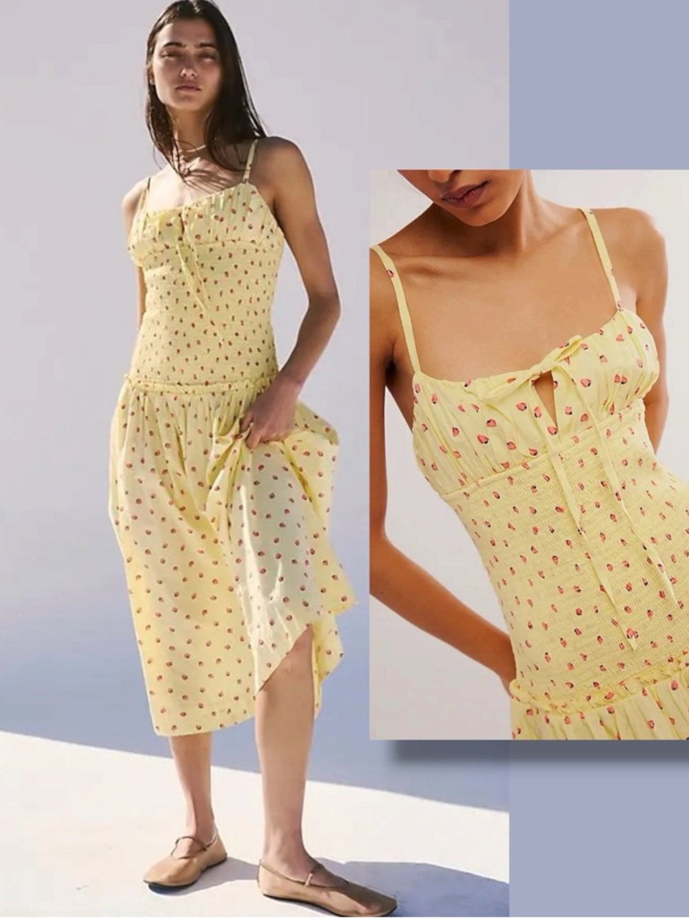 Free People Strawberry Lemon Midi Picnic Dress Medium NEW Yellow Spring Country